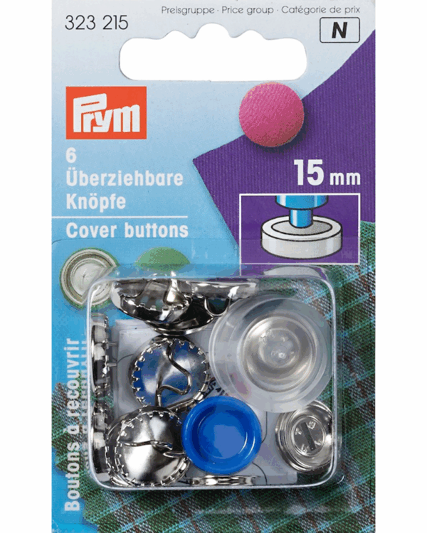 Prym Cover Buttons 15mm Silver Finish - 6 Buttons