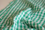 Green and White Gingham Cotton Seersucker