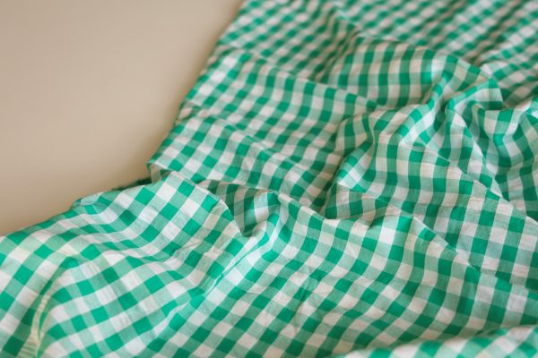 Green and White Gingham Cotton Seersucker