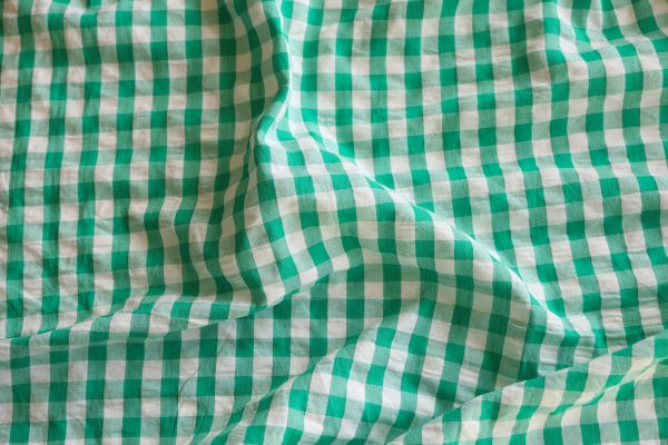 Green and White Gingham Cotton Seersucker