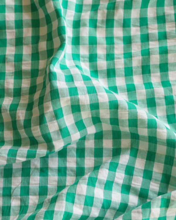 Green and White Gingham Cotton Seersucker