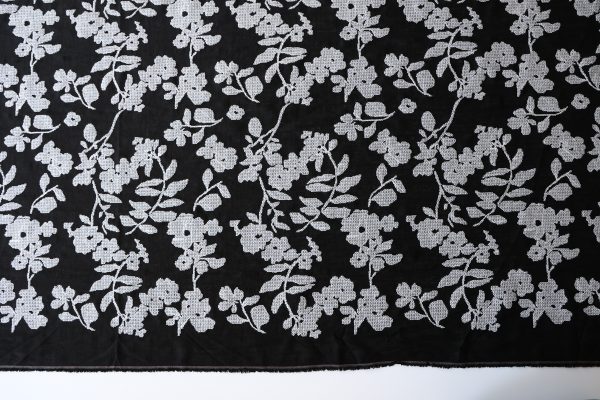 Black Floral Cross Stitch Embroidered Viscose Linen