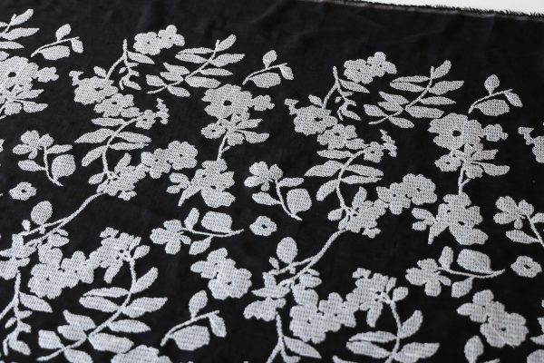 Black Floral Cross Stitch Embroidered Viscose Linen