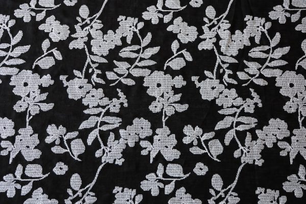 Black Floral Cross Stitch Embroidered Viscose Linen