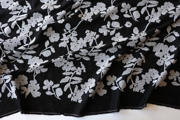 Black Floral Cross Stitch Embroidered Viscose Linen