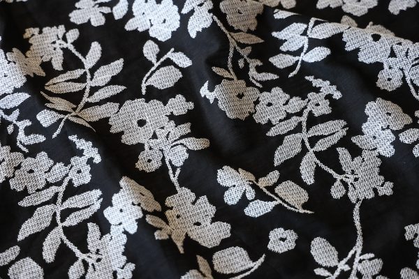 Black Floral Cross Stitch Embroidered Viscose Linen