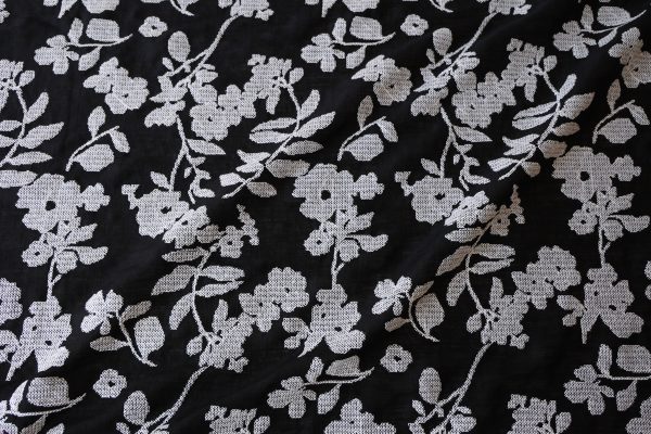 Black Floral Cross Stitch Embroidered Viscose Linen