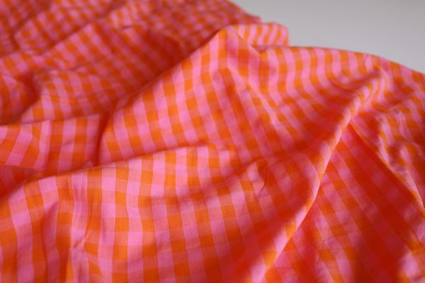 Rosalind Pink and Orange Gingham Cotton Seersucker