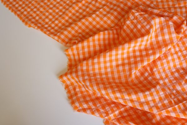 Maya Orange Gingham Cotton Seersucker