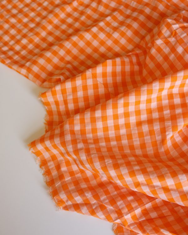 Maya Orange Gingham Cotton Seersucker