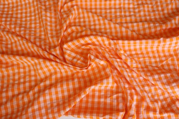 Maya Orange Gingham Cotton Seersucker