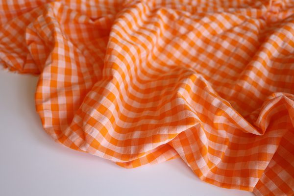 Maya Orange Gingham Cotton Seersucker