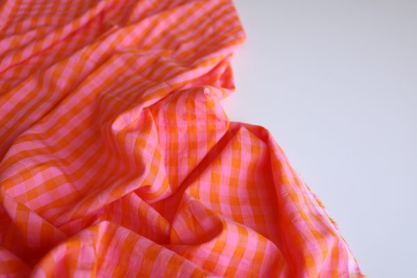 Rosalind Pink and Orange Gingham Cotton Seersucker