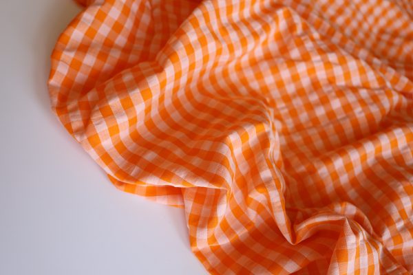 Maya Orange Gingham Cotton Seersucker