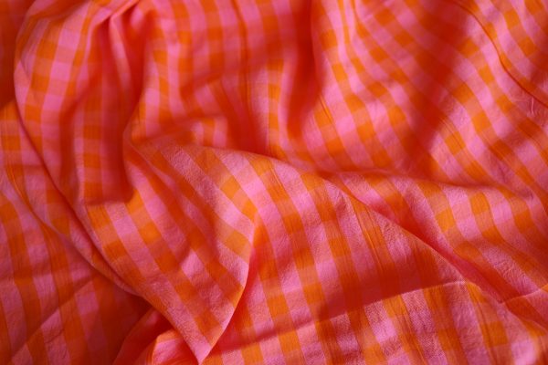 Rosalind Pink and Orange Gingham Cotton Seersucker