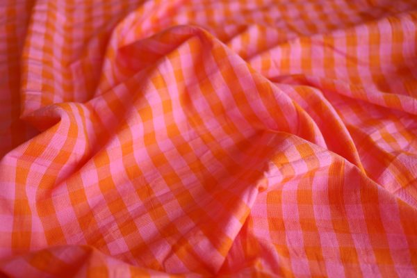 Rosalind Pink and Orange Gingham Cotton Seersucker