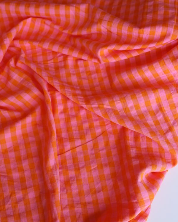 Rosalind Pink and Orange Gingham Cotton Seersucker
